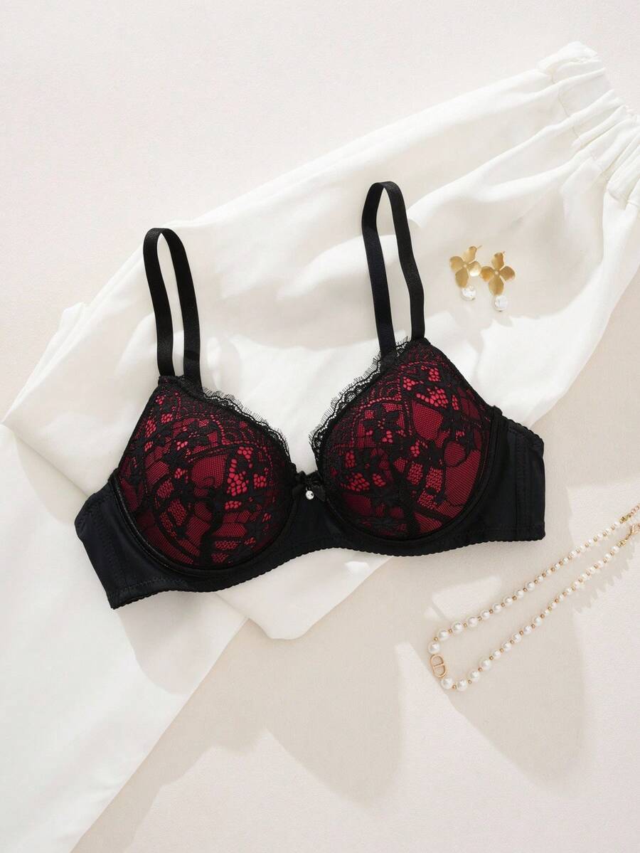 1pc Sexy Lace Simple Gather & Lift Wireless Lingerie Bra For Small Bust Women - Multicolor - View 1