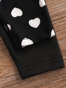 Baby Girl Snug Fit Polka Dot Knitted Elastic Waistband Long Pants 2pcs Set, Cute And Versatile - Black - View 5