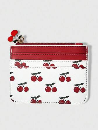 Kawaii Cherry Print Card Holder & Coin Purse