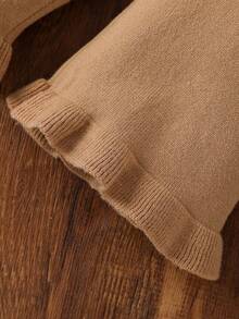 SHEIN 女婴休闲鹿图案毛衣和裤子套装 - 卡其色 - 查看 5