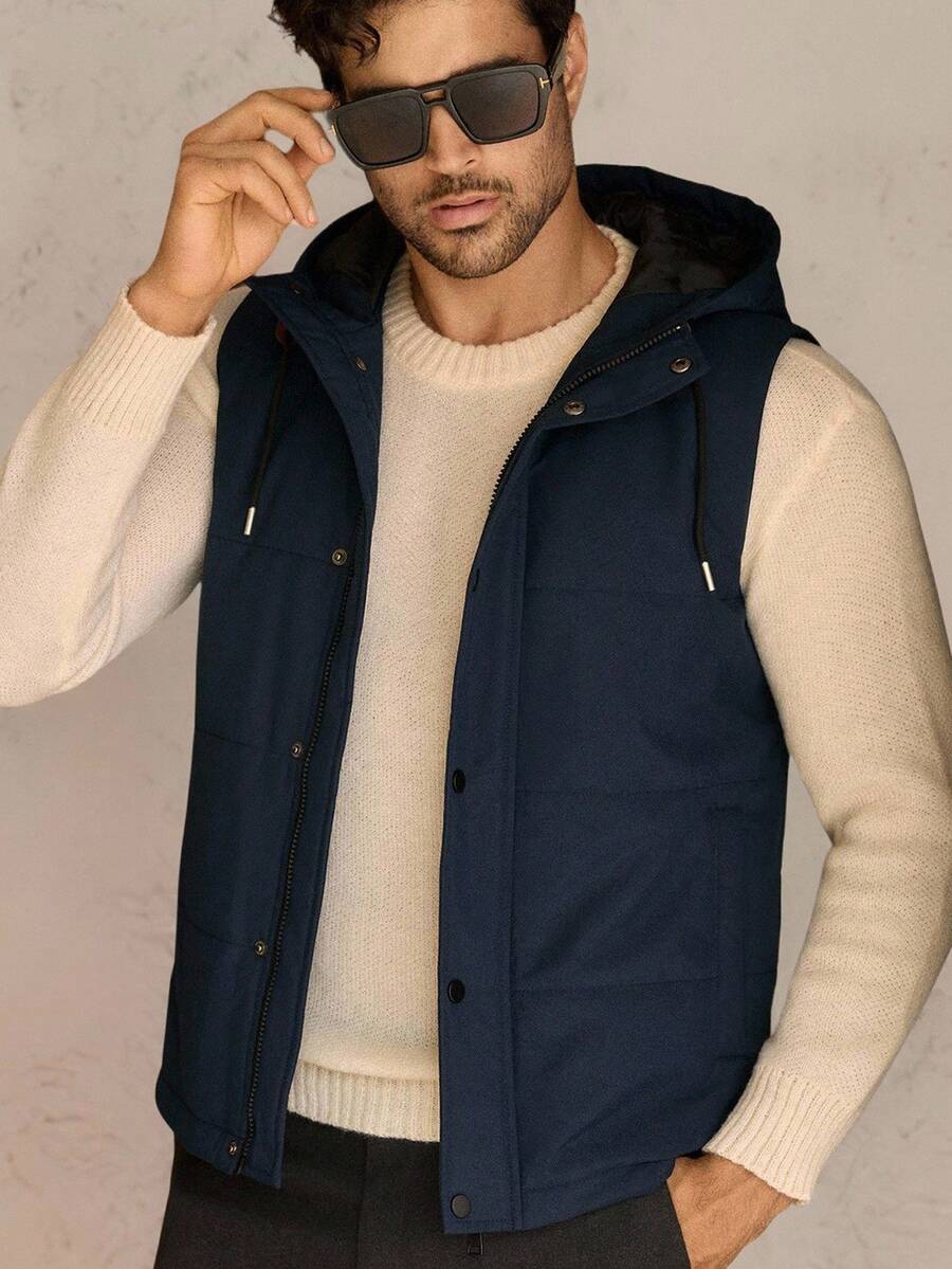 Manfinity NXTstreet 男士休闲轻便无袖连帽背心，适合冬季和秋季 - 寶藍色 - 查看 1