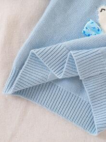 SHEIN Vintaside Kids Baby Girls 2pcs Sweater Co-Ord Set - Knitted Long Sleeve Pullover Sweater With Rabbit Jacquard Pattern & Bow Accent + Wide Leg Knit Pants, Fashionable & Cute Outfit For Autumn/Winter, Suitable For Casual, Home, Travel, School Baby Set Autumn Winter Season Baby Knitted Set Baby Girl Warm Sets Baby Two Piece Set Knit Two Piece Toddler - Blue - View 8