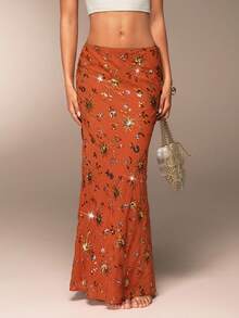 Avantive 秋季/返校/乡村音乐会/外出/生日/万圣节服装/休闲/Y2k/2000 年代/Y2k 服装 Y2k/90S/性感/西部服装女士/乡村/俱乐部/办公室/鸡尾酒会/复古/紧身/狂欢橙色亮片美人鱼下摆裙 - 棕色 - 查看 1