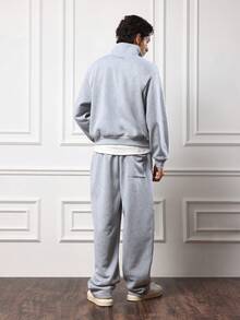 SUMWON Regular Quarter Zip High Neck Sweatshirt Co-Ord Set With Straight Leg Sweatpants Loungewear Streetwear Winter Casual Outfit - Grey - View 2