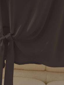 SHEIN Franclia Elegant Short Sleeve Round Neck Ruffle Tie Bow Combination Khaki Women Blouse, Spring/Summer - Coffee Brown - View 5
