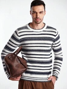Manfinity CityGents Men's Striped Crew Neck Long Sleeve Casual Sweater, Autumn/Winter - Multicolor - View 7