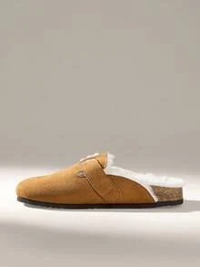 Solecia Women's Buckle Design Thermal Lined Casual Flat Mule Slippers - Camel - View 3