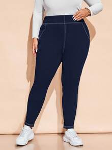 SHEIN CURVE+ Plus Size Women Casual Seam Line Skinny Pants, Autumn/Winter