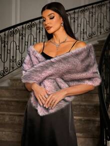 Allurite 时尚派对优雅人造毛皮披肩夹克 - 藕粉色 - 查看 3