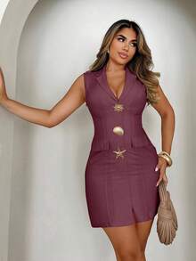 Ladies' Autumn Elegant And Elegant Old Money Style Metal Starfish Button Dress - Purple - View 5