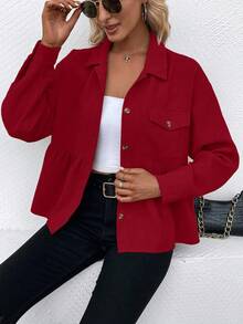 EMERY ROSE Chaqueta regular con volantes de fantasía casual para mujer - Rojo - Ver 3