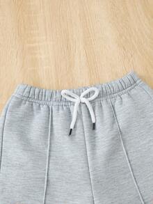 SHEIN Vintaside Kids 少女抽绳腰部宽松运动裤套装，秋冬 - 彩色 - 查看 8