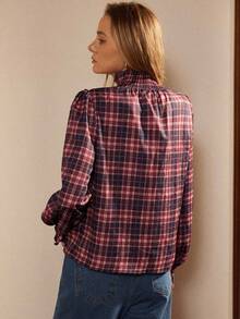 Écloséra 法国复古格纹印花圣诞百搭优雅浪漫衬衫，女士秋冬衬衫 - 彩色 - 查看 5