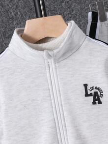 Kids 2pcs/Set Young Boys White Soft Fleece Zip-Up Hoodie And Winter Pants Set, Style Comfortable Casual Autumn Day Back-To-School Outfit For School - Multicolor - View 5