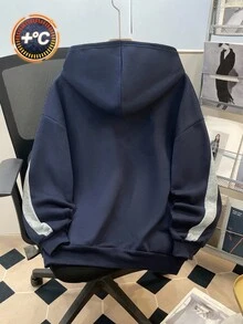 SHEIN Teen Girl Colorblock Letter Print Pattern Loose Casual Sweatshirt Fall Winter - Navy Blue - View 2