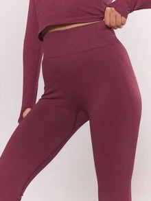 Musera Sport Sport High Waisted Contouring Seamless Leggings Casual Active Workout Gym Back To School - Burgundy - View 5
