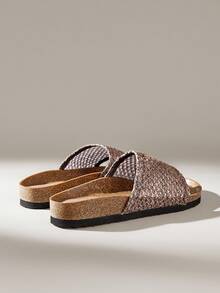 Solecia Dép đế bằng màu đen thời trang dành cho nữ, dép đi biển mùa hè - Cà phê nâu - Xem 4