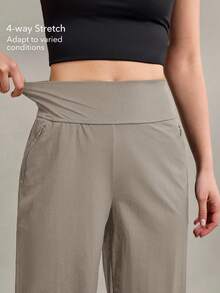 OutZeal 女士运动裤 日常休闲 凉爽触感 高腰直筒裤型 带侧袋 - 卡其色 - 查看 5