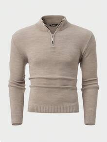EURMUSE Men Textured Half Zipper Casual AW Regular Sweater - Camel - View 2