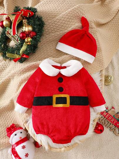 SHEIN 2pcs Newborn Baby Boys' Energetic Red Long Sleeve Romper, Christmas Themed Embroidered Design With Matching Accessories Hat, Suitable For Outdoor Play, Party, Cosplay Baby Santa Outfit Santa Romper Christmas Baby Clothes Boy Baby Christmas Outfit Baby Girl Christmas Outfit Newborn Unisex Clothes Baby Set Winter 0-18 Months Boy Clothes Newborn Baby Boy Clothes My First Christmas Baby Outfits Unisex Baby Clothes Neutral Baby Clothes