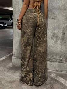 SHEIN Tall Tall Women's Mid-Rise Printed Washed Straight Leg Jeans - Multicolor - View 2