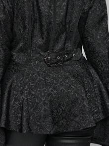 ROMWE EDITION 加大码哥特式深色秋冬褶皱黑色纹理荷叶边领开衫夹克，适合万圣节、圣诞节、派对活动，加大码外套，优雅加大码哥特式女式黑色夹克 - 黑色 - 查看 3