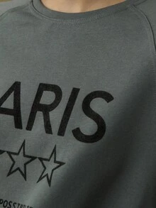Nöista Dusty Blue Paris-Print Sweatshirt For Women,Relaxed Fit Dropped Shoulders Ribbed Cuffs,Autumn Streetwear Casual School Back-To-School Cozy Winter Top - Dark Grey - View 9