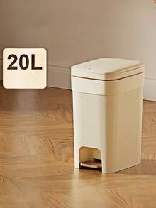 SHEIN 1PC Large Capacity Pedal Bin With Lid - Slow Close Foot Trash Can For Kitchen, Living Room, Bedroom - Odor-Proof Sealed Garbage Bin, Hands-Free Waste Basket, Durable Stainless Steel/Plastic Design, Space-Saving Home Essentials