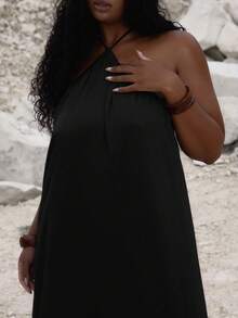 MUSERA 加大码露背飘逸长裙，可爱夏日度假优雅高贵场合假日装扮，性感曲线，派对狂欢长裙 - 黑色 - 查看 6