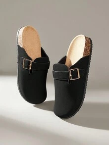 Solecia 女士厚底交叉带复古扣黑色凉鞋，休闲度假风格 - 黑色 - 查看 6