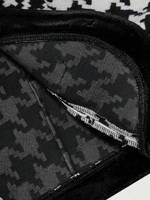 SHEIN MOD 女士休闲百搭长袖纽扣千鸟格纹外套，适合舞会、优雅场合、新年、圣诞节、万圣节装扮、冬季、秋季穿着，展现老钱家族风格，也适合吸血鬼、女巫、哥特等风格。 - 黑與白 - 查看 7