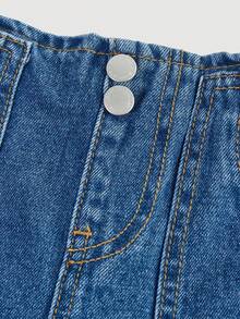 SHEIN Baby Girl Casual Versatile Washed Wide Leg Jeans - Medium Wash - View 3