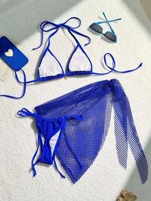 Swim SXY Summer Beach Women's Shell Decorated Textured Bikini Set - Royal Blue - View 9