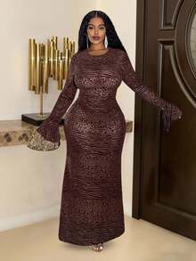 Veslaya فستان ماكسي طويل بأكمام واسعة وطبعات حيوانية بنية، طراز كلاسيكي رومانسي أنيق وكلاسيكي للنساء، مناسب للارتداء في المكتب، اليومي، المواعيد، الخروج، الحفلات، مقاسات كبيرة