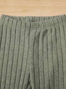 SHEIN Conjunto De 2 Piezas Para Niña Tween Con Sudadera Con Capucha De Canalé Sólida Con Dobladillo Curvo Y Mallas Ajustadas