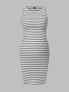 Modmama 孕妇装圆领休闲无袖连衣裙 - 藏蓝色 - 查看 8