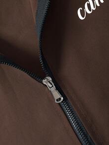 Manfinity ZONE917 Men's Casual Fashion Street College Sports Letter Print Contrast Piping Stand Collar Zip-Up Jacket, Autumn  Windbreaker/Outdoor Windbreaker