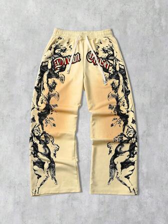 Street Life Pantalon de survêtement décontracté rétro avec imprimé ange pour hommes