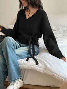 DAZY 女士时尚系带针织开衫