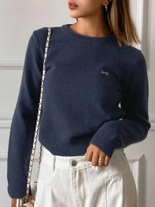 DAZY 青少年女孩休闲百搭蝴蝶刺绣毛衣，秋冬