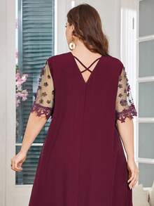 Lacomfia Váy ren trơn tay ngắn cỡ lớn phong cách Ả Rập - Đỏ - Xem 3