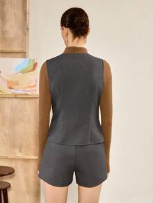 Chiquease 2 Stücke Damen klassisches, vielseitiges, elegantes Bürooutfit, Herbst - Grau - Übersicht 2