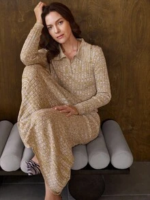 Bộ 2 áo len dệt kim họa tiết dành cho nữ, mùa đông - Màu be - Xem 1