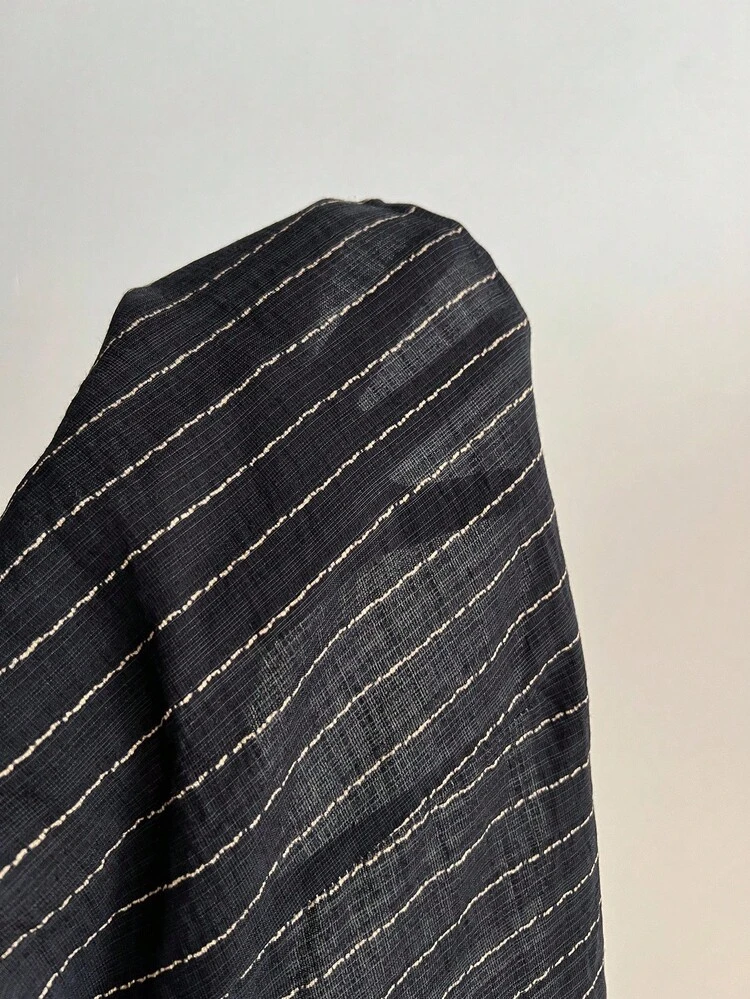 1 Peça Blusa Slim Fit de Manga Longa com Botões, Decote em V e Gola Listrada Preta, Ideal para Uso Diário e Trabalho, Inverno - Preto - Visão 6