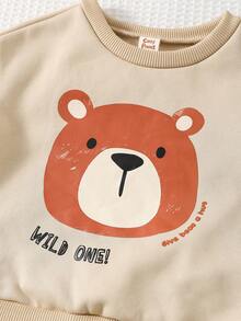 Cozy Pixies 2 pezzi Set di felpa con cappuccio a maniche lunghe e pantaloni lunghi con vita elastica, in maglia morbida con motivo a orsetto, per bambini e neonati, imbottitura termica, adatto per autunno/inverno