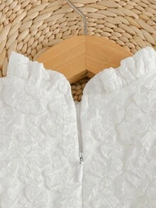 Cozy Pixies Baby Girl White Textured Soft Fabric Solid Color Ruffle Collar Long Sleeve Cinched Waist Cute Princess Style Party Casual Elegant Sweet Jacquard Bow Decor Fashion Long Sleeve Dress, Suitable For Autumn/Winter - Beige - View 5