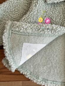 SHEIN 女婴厚羊毛刺绣花领外套夹克，秋冬 - 綠色 - 查看 6