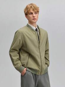 OFFICEAU MADHERO Men Bomber Jacket Lightweight Slim Fit Softshell Windbreaker, Old Money - Olive Green - View 1