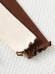 Cozy Pixies 2 件套女婴蝴蝶结针织柔软圆领长袖撞色荷叶边下摆连体衣套装