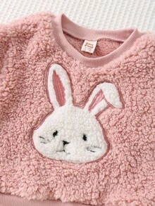 Cozy Pixies 4件套女婴卡通动物印花柔软针织圆领长袖运动衫和松紧腰裤套装 - 粉色 - 查看 4